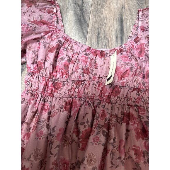 MIAMI For Francescas Whimsical Pink Romanic Floral Puff Sleeve Mini Milkmaid Dre - Picture 2 of 11